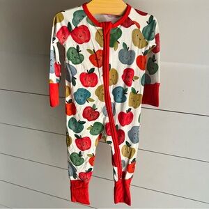 Little Sleepies Apples Print Footie One Piece Sleeper Red Cuffs Size 3-6 months